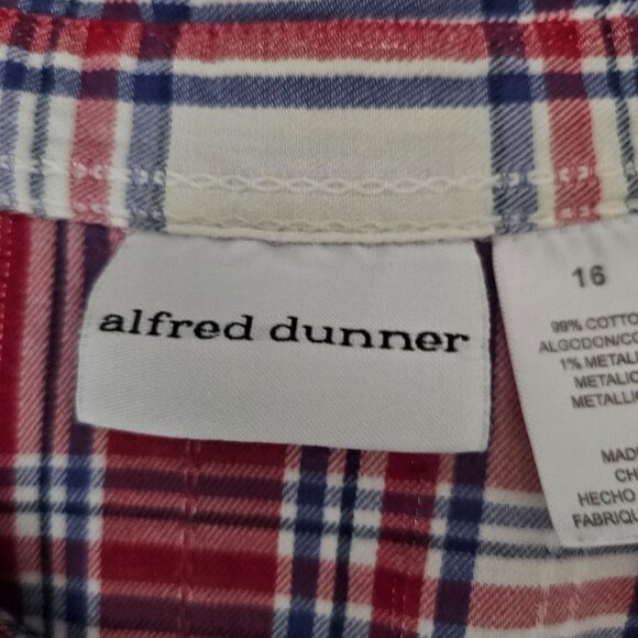 Alfred Dunner Red Plaid Rhinestone Accent Button Front 3/4 Sleeve Blouse Size 16 - Picture 7 of 13